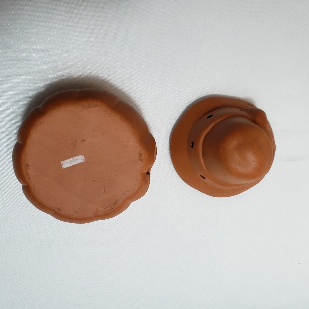 Vintage Terracotta Jack O Lantern Pumpkin Candle Holder With Lid 5"H - Picture 9 of 14